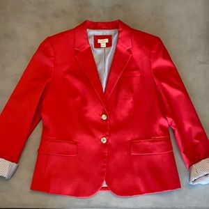 J. Crew Red Wool Blazer, Gold Buttons, Size 12